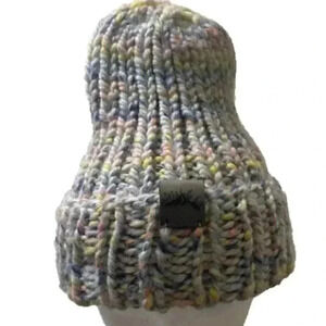 Women's Beanie with Leather Mountain Logo  Colors: Blue, Pink, Yellow, and White